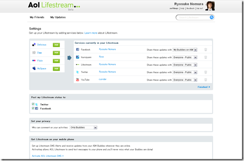 AOL Lifestream - Settings